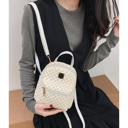 Set of 3 Mini Faux Leather Backpacks With Gold Hardware & Geometric Pattern (White, Pink, & Brown)