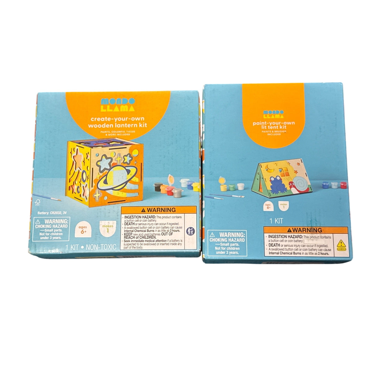 Mondo Llama Create-Your-Own Lantern & Paint-Your-Own Lit Tent Craft Kits For Ages 6+ Non-Toxic Includes Paints & Brushes