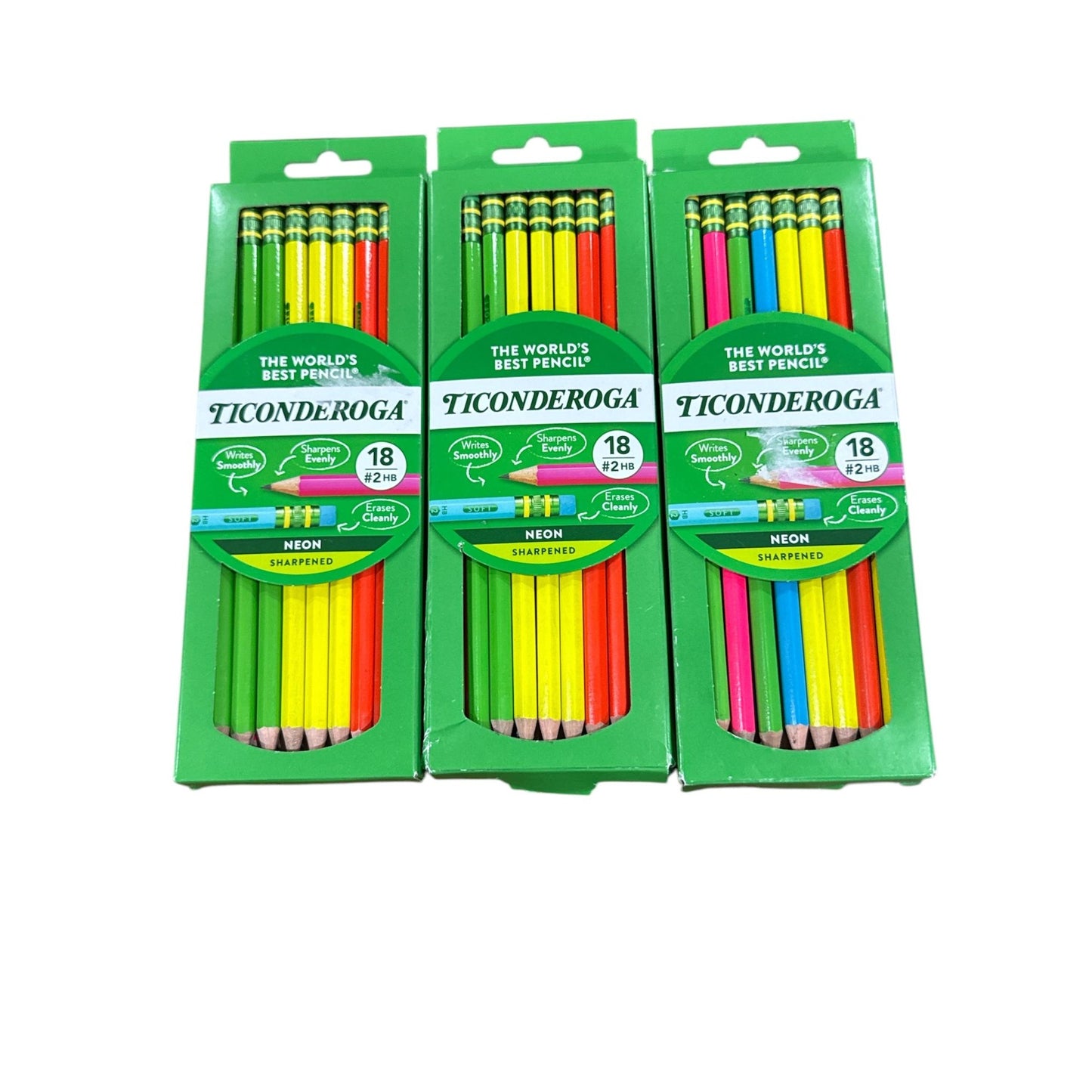 Ticonderoga Neon Pre-Sharpened Pencils 18 Ct Pack Of 3 #2 HB Smooth Writing Eco-Friendly Vibrant Colors