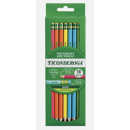 Ticonderoga Neon Pre-Sharpened Pencils 18 Ct Pack Of 3 #2 HB Smooth Writing Eco-Friendly Vibrant Colors