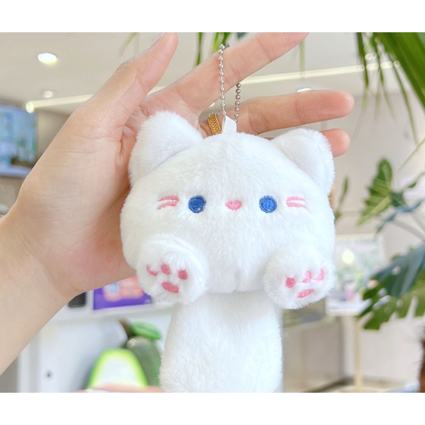 Cute White Cat Plush Charm For Bags & Accessories