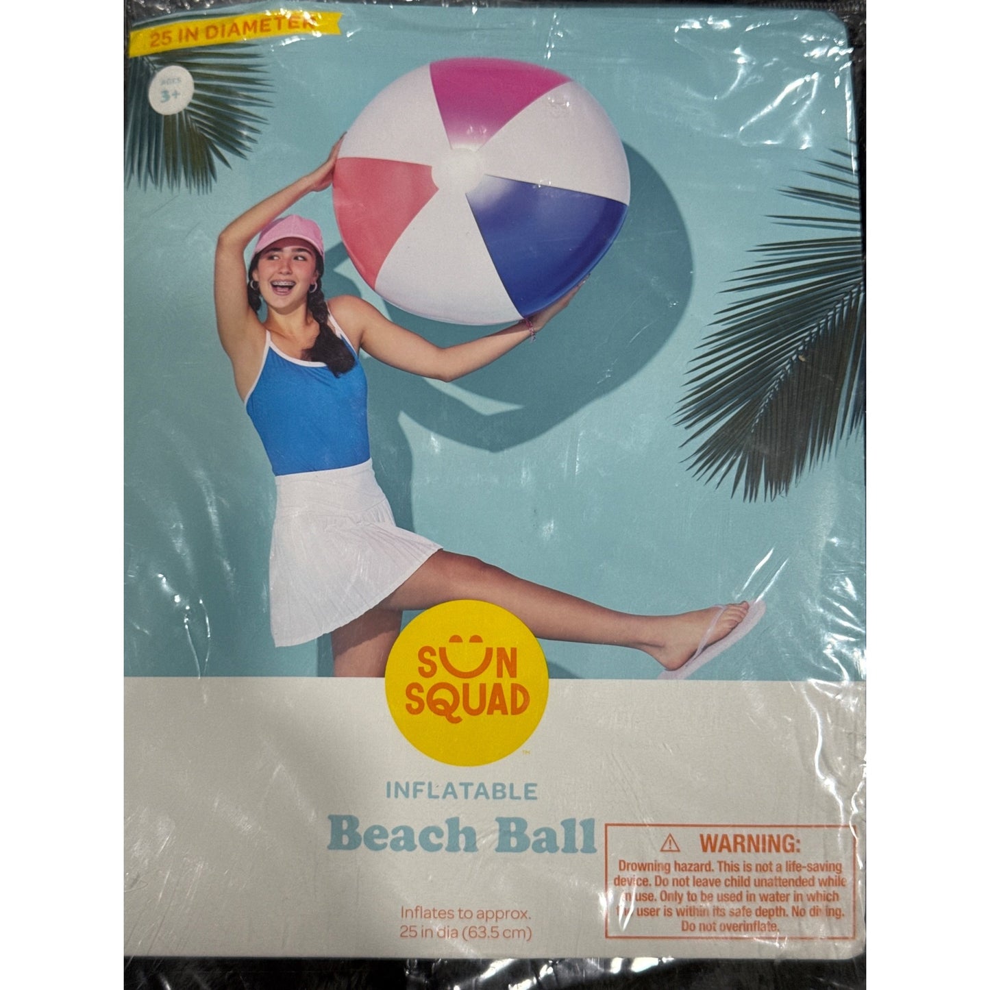 Set of 3 Sun Squad Inflatable Beach Ball 25" Diameter With Repair Patch Outdoor Pool Fun Summer Toy