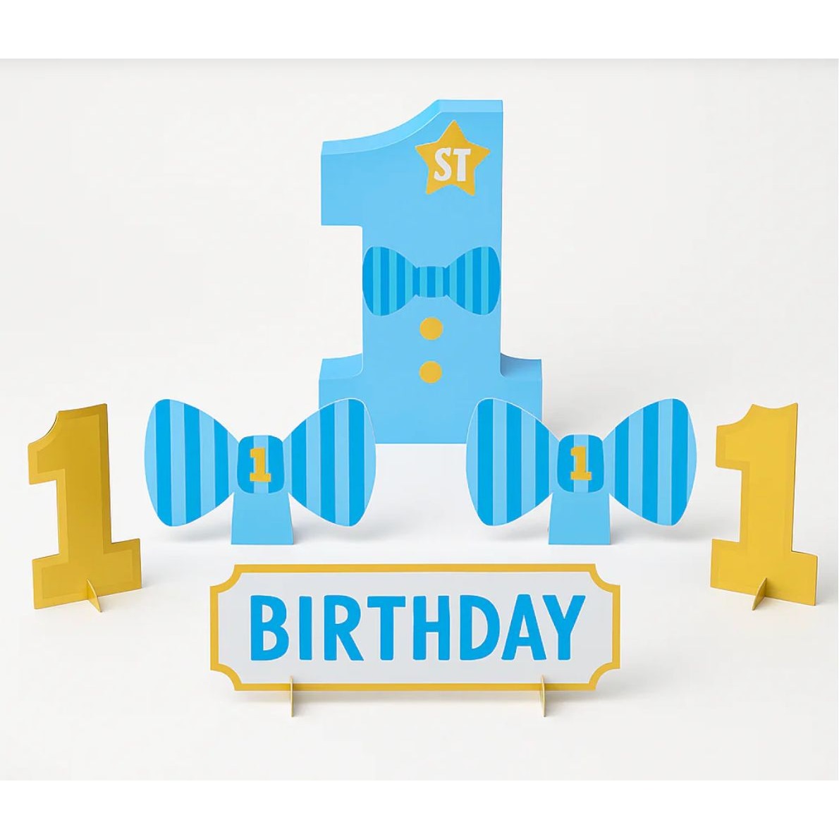 1st Birthday Table Decorations Set With Blue & Gold Theme 6-Piece Pack For Boys First Birthday Party