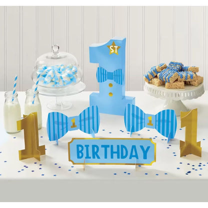 1st Birthday Table Decorations Set With Blue & Gold Theme 6-Piece Pack For Boys First Birthday Party