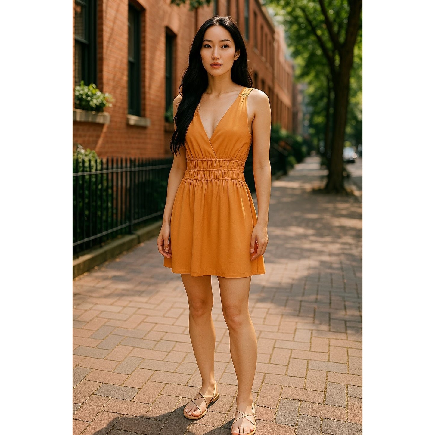 Vero Moda Women's Sleeveless Smocked Waist Mini Dress Orange Size M