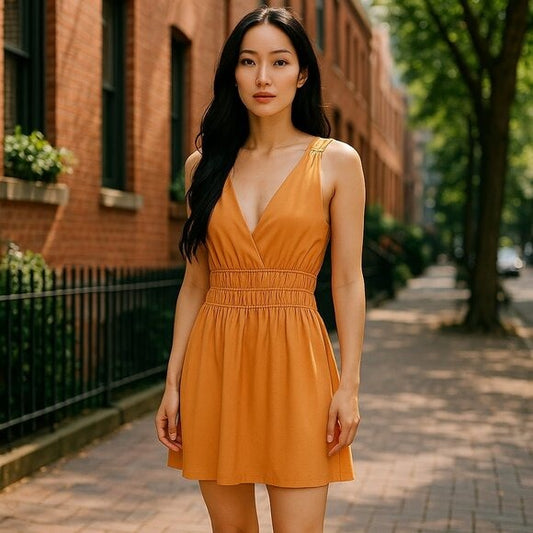 Vero Moda Women's Sleeveless Smocked Waist Mini Dress Orange Size M