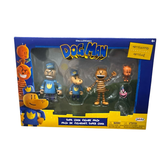 Dog Man Supa Cool Articulated Figure Pack By Jakks Pacific Includes Dog Man, Petey Lil’ Petey, Chief & Flippy Ages 4+