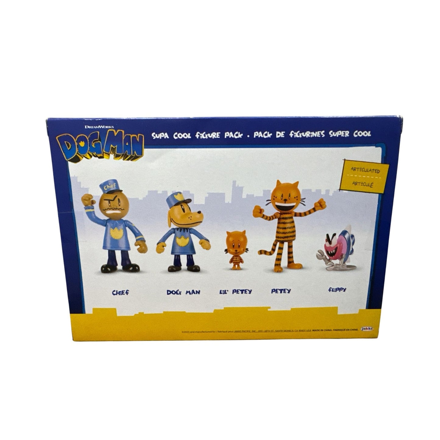 Dog Man Supa Cool Articulated Figure Pack By Jakks Pacific Includes Dog Man, Petey Lil’ Petey, Chief & Flippy Ages 4+