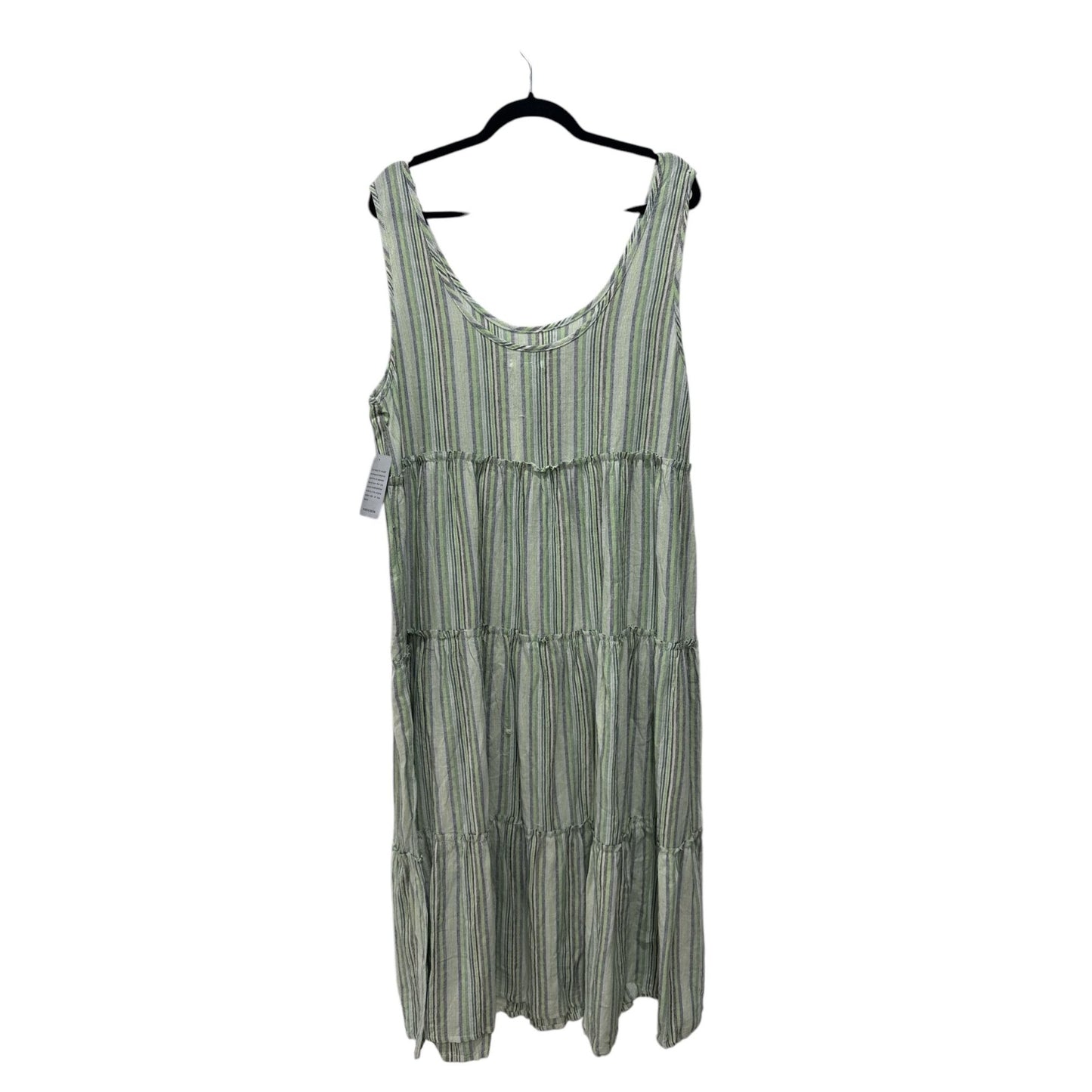 Striped Sleeveless Maxi Dress With Tiered Design By Stitchdrop In Green & White XL