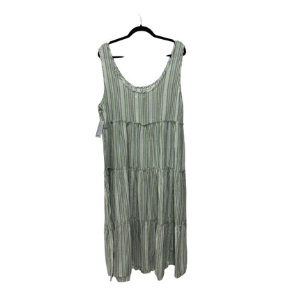 Striped Sleeveless Maxi Dress With Tiered Design By Stitchdrop In Green & White XL