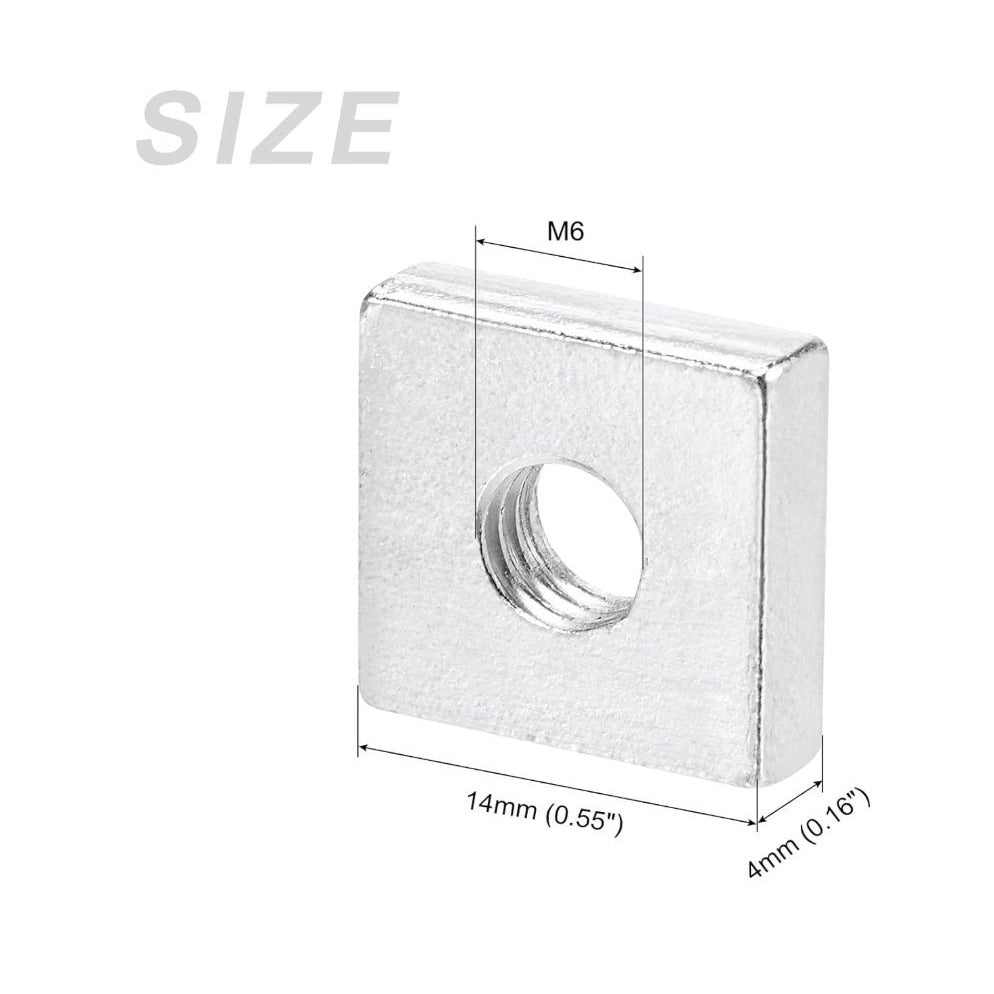 25 Pcs M6 Square Nuts 14mm X 14mm X 4mm Zinc-Plated Steel For Industrial & DIY Use