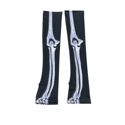 Skeleton Bone Print Arm Sleeves By Candy Catz Black & White Stretchy Accessory For Costume  XS