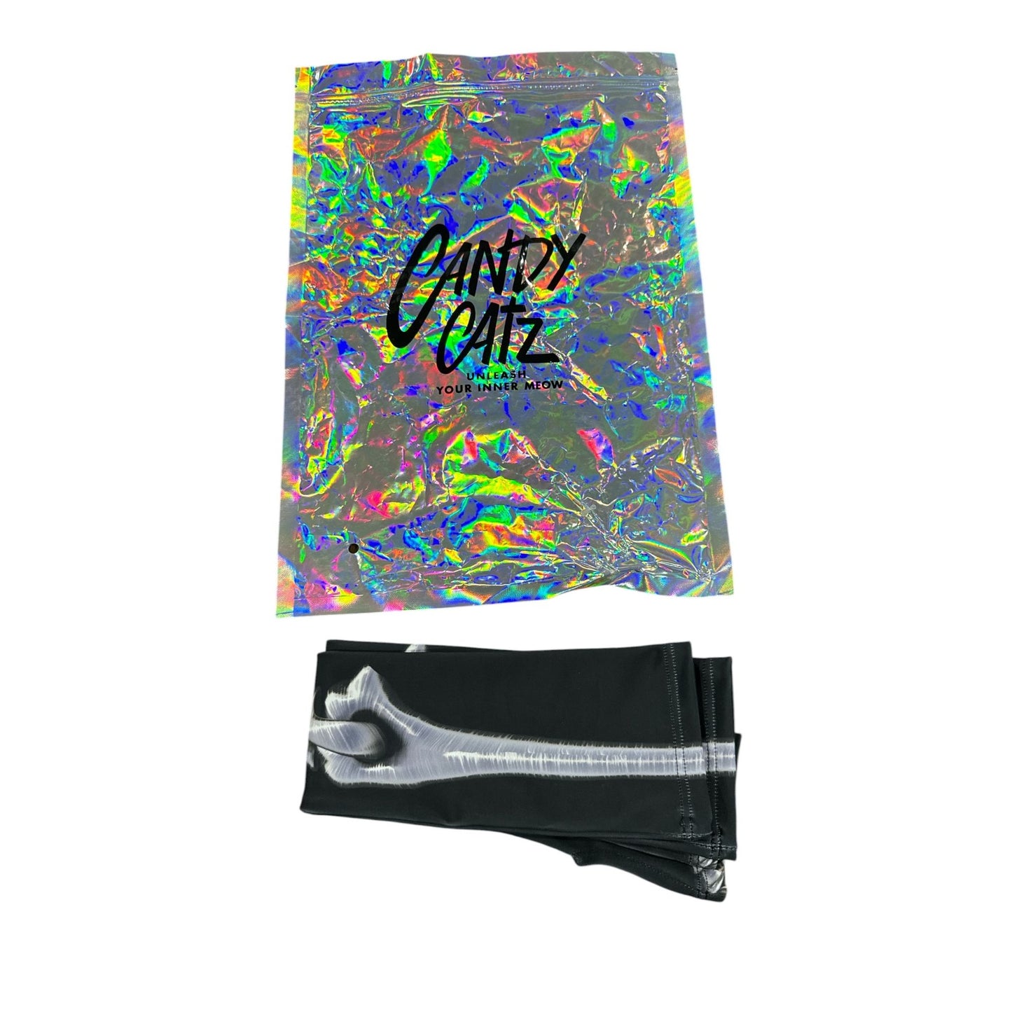 Skeleton Bone Print Arm Sleeves By Candy Catz Black & White Stretchy Accessory For Costume  XS