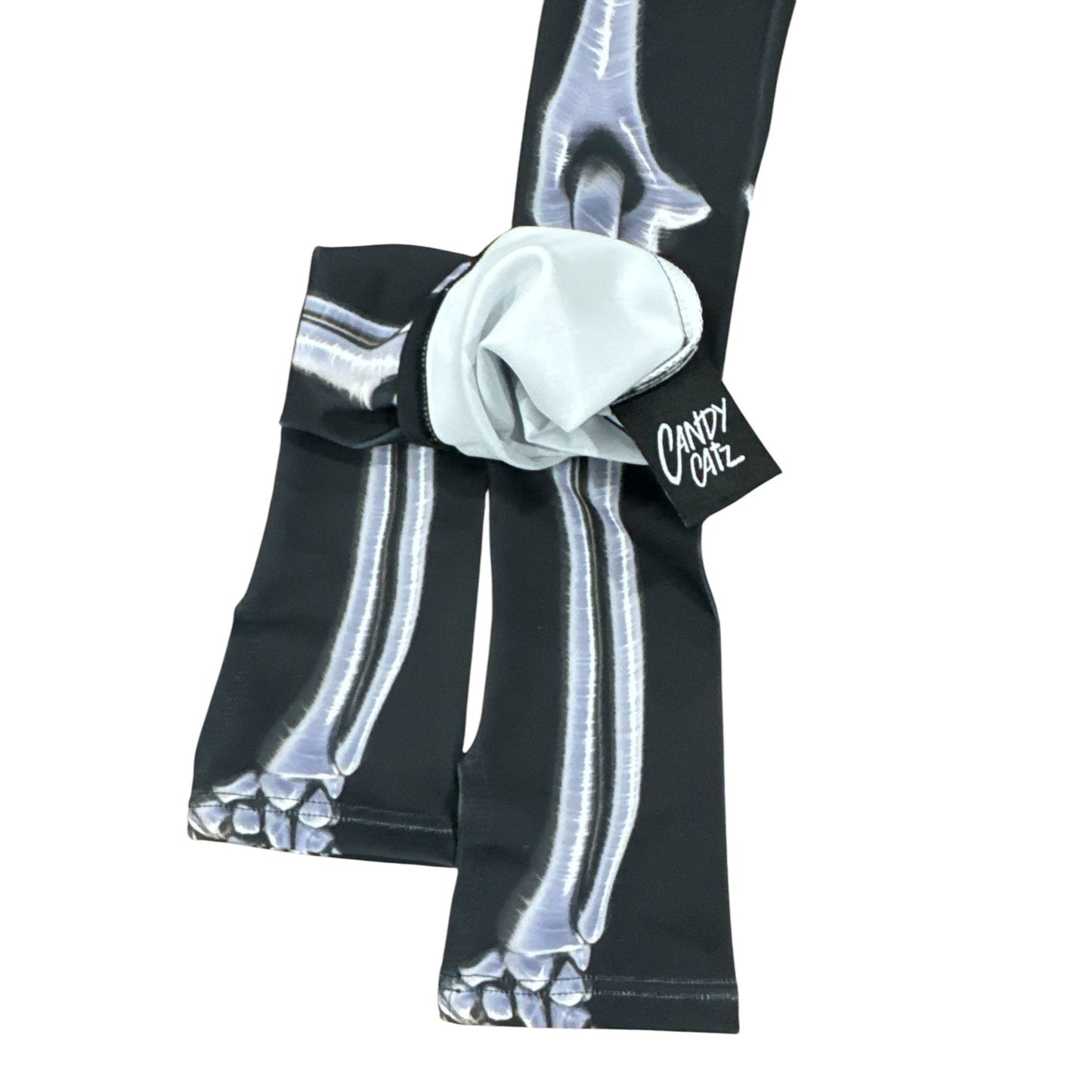 Skeleton Bone Print Arm Sleeves By Candy Catz Black & White Stretchy Accessory For Costume  XS