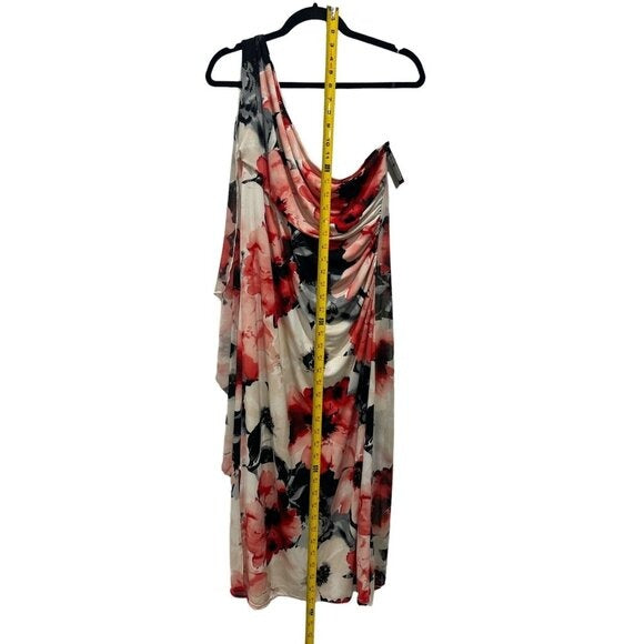 Floral One-Shoulder Midi Dress With Draped Detail By Marina Size 16