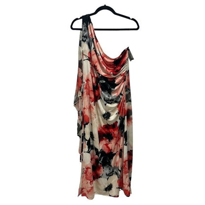 Floral One-Shoulder Midi Dress With Draped Detail By Marina Size 16