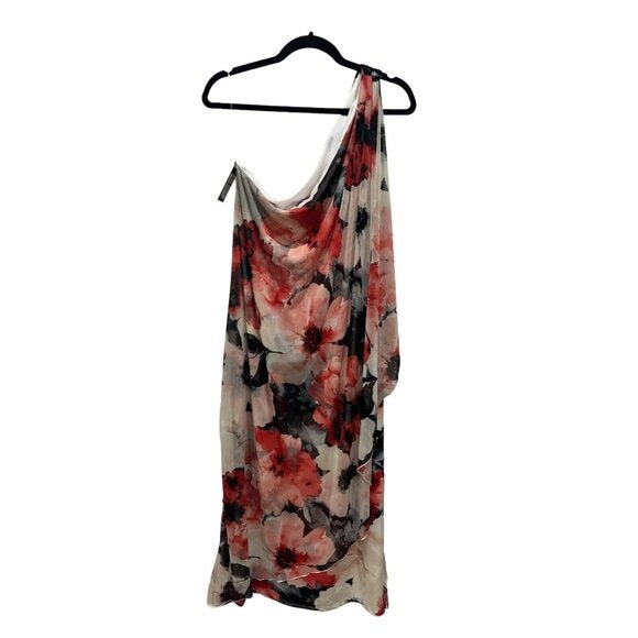 Floral One-Shoulder Midi Dress With Draped Detail By Marina Size 16