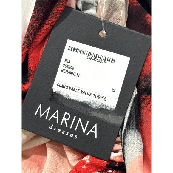 Floral One-Shoulder Midi Dress With Draped Detail By Marina Size 16