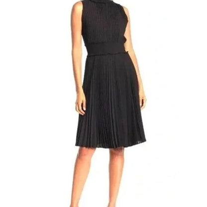 Nanette Lepore Black Sleeveless Pleated Mock Neck Dress Size 8