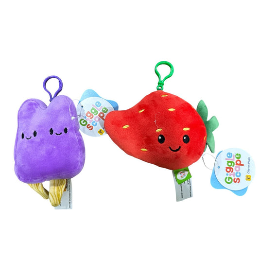 Giggle Scape Clip-On Plush Fruit Characters Ice Cream Grape & Strawberry Soft & Adorable Keychain Toys New With Tags
