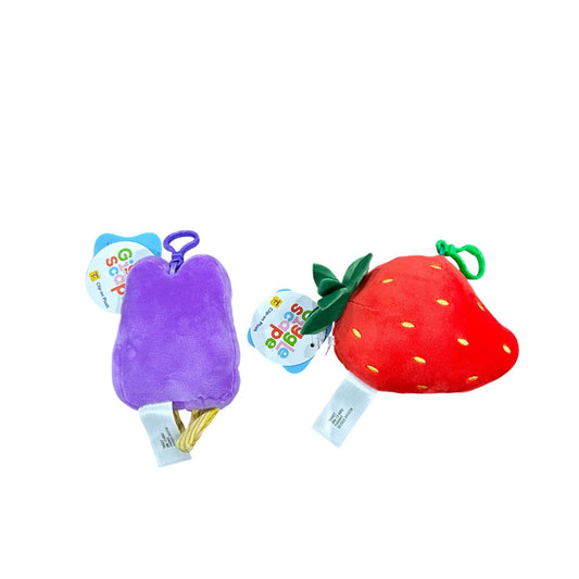 Giggle Scape Clip-On Plush Fruit Characters Ice Cream Grape & Strawberry Soft & Adorable Keychain Toys New With Tags