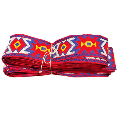 Colorful Southwestern Woven Jacquard Ribbon Trim Red & Blue Geometric Pattern 2 Inches Wide Crafting & Sewing Supplies 20 Yards