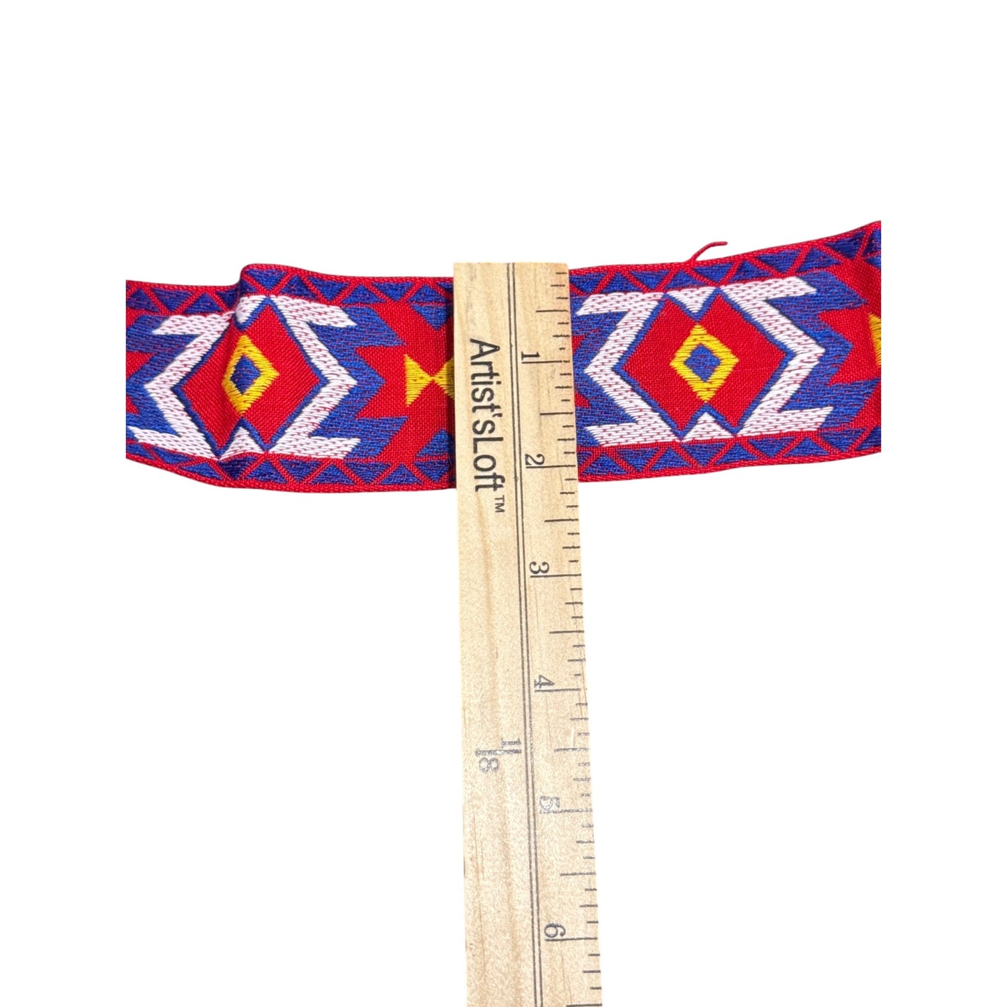 Colorful Southwestern Woven Jacquard Ribbon Trim Red & Blue Geometric Pattern 2 Inches Wide Crafting & Sewing Supplies 20 Yards