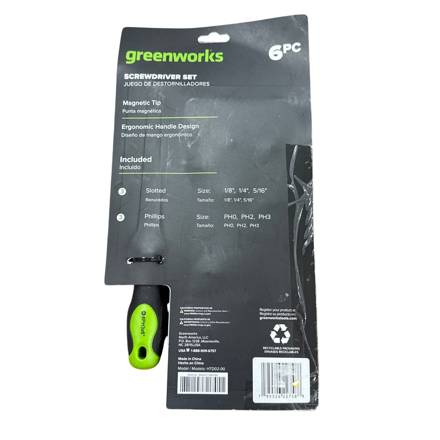 Greenworks 6-Piece Magnetic Tip Screwdriver Set With Ergonomic Handles Slotted & Phillips (Home tools set)