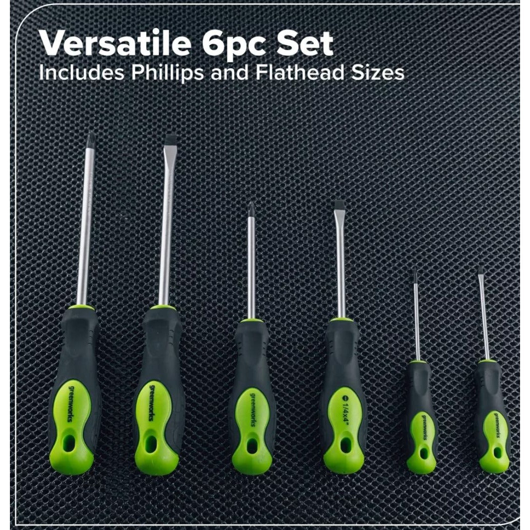 Greenworks 6-Piece Magnetic Tip Screwdriver Set With Ergonomic Handles Slotted & Phillips (Home tools set)