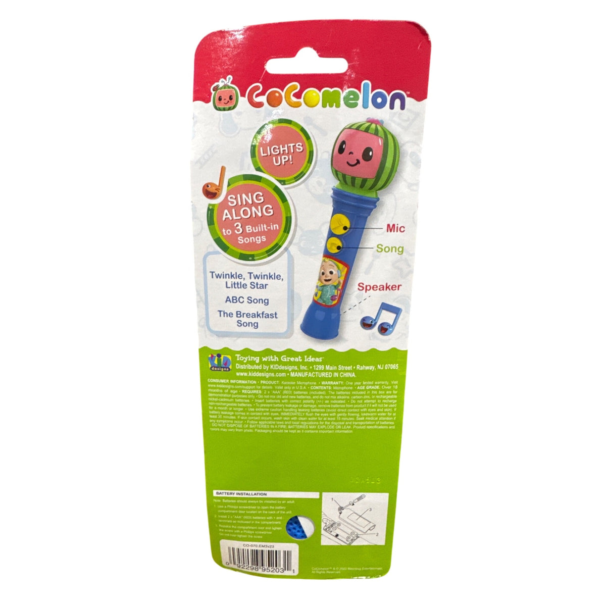 Cocomelon Karaoke Microphone Toy With Flashing Lights & Built-In Music For Kids 18M+
