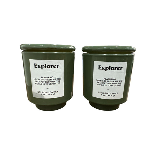 Explorer Soy Blend Candle 7oz Green Jar Set Of 2 Fresh Air & Sea Salt Scented