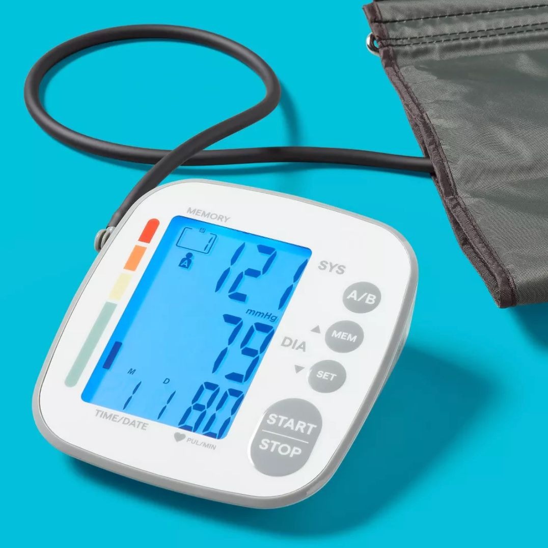 Upper Arm Automatic Blood Pressure Monitor By Up & Up Clinically Validated Wide-Range Cuff 2-Person Memory Bank Hypertension Indicator