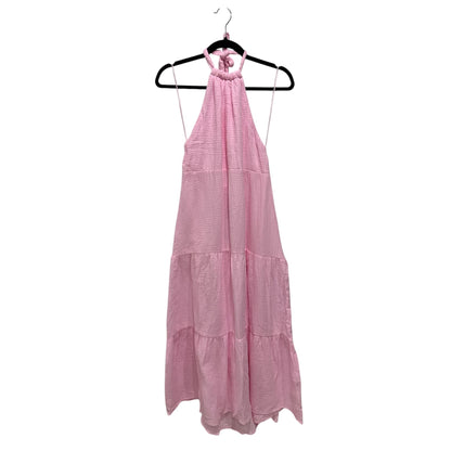 Steve Madden Women's Pink Halter Maxi Dress Size M Tiered Design Lightweight Fabric