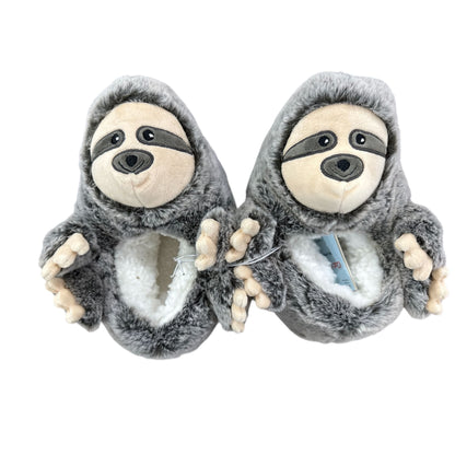 Cat & Jack Kids Sloth Plush Slippers Size S (13/1) Faux Fur Outer Non-Slip Sole Cozy Sherpa Lining Gray & Beige