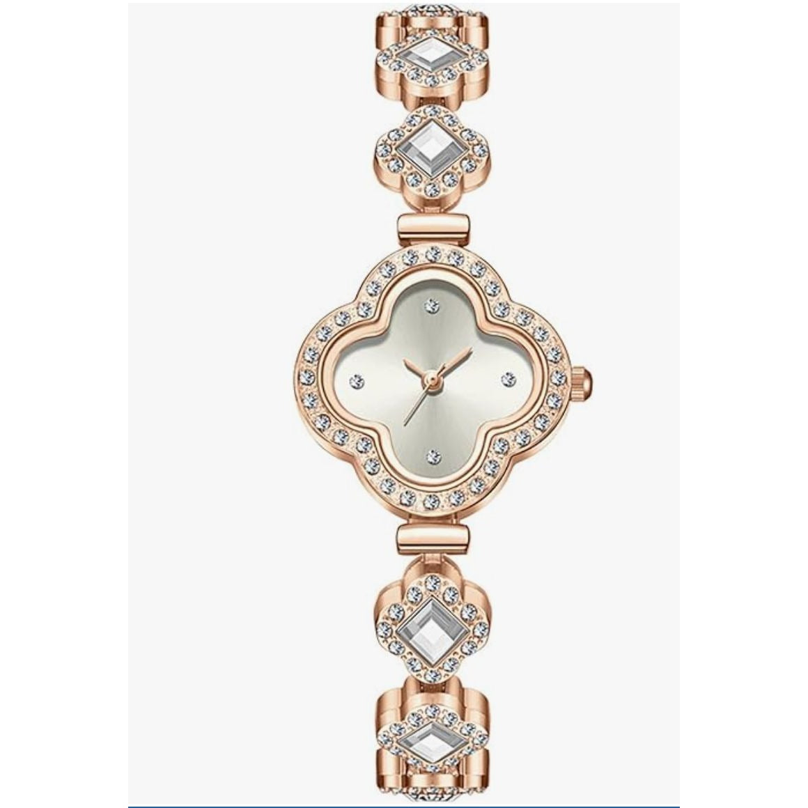 Luxury Rose Gold Crystal Bracelet Watch For Women Clover Dial 28mm Diameter 200mm Band
