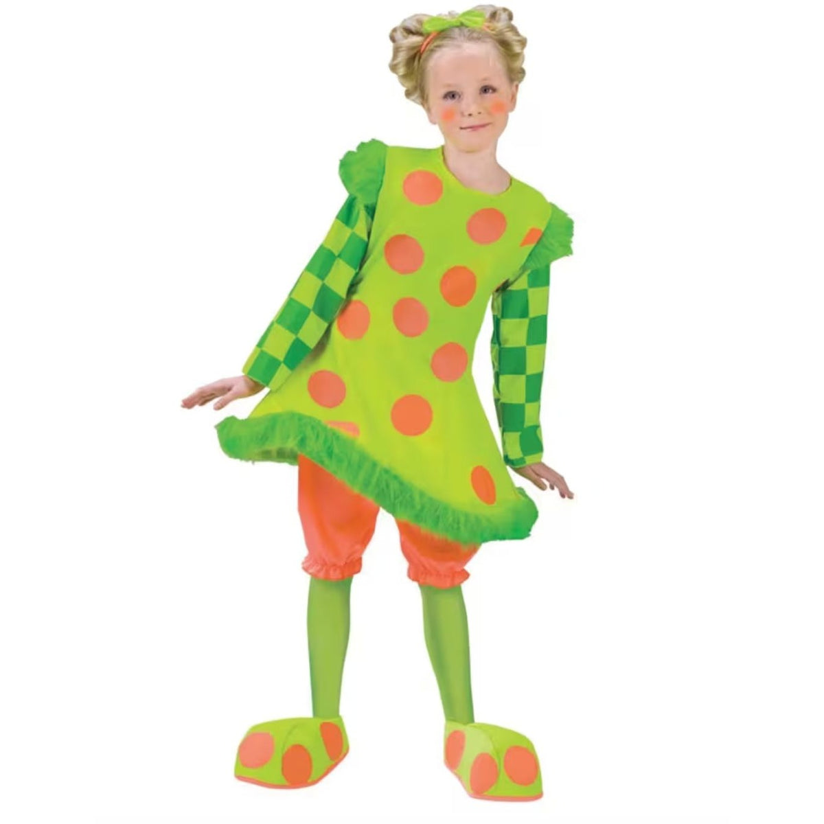 Lolli The Clown Toddler Costume With Dress Pantaloons Green Leggings Headband & Shoe Covers Size Small 24 Months To 2T
