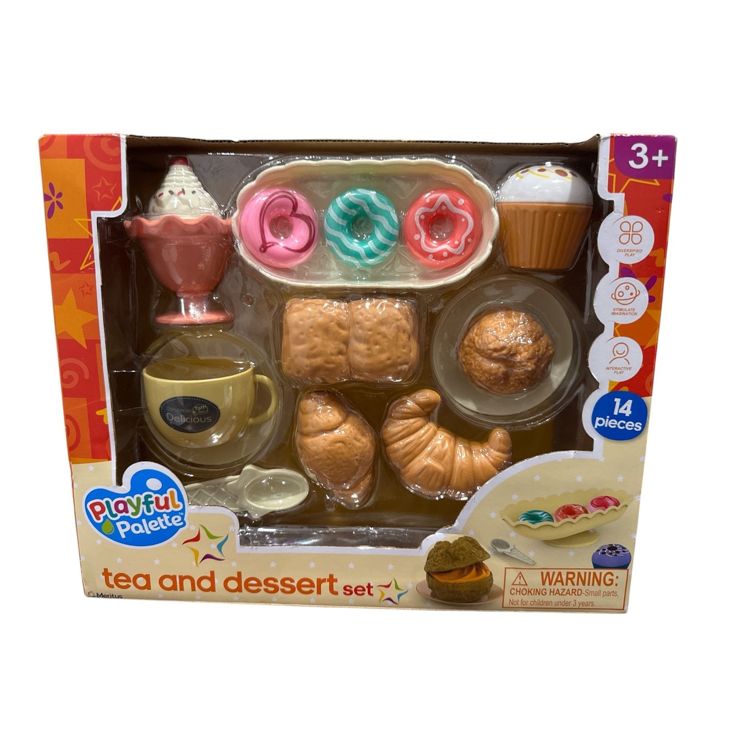 Playful Palette Tea And Dessert Toy Set 14-Piece Pretend Play Food Set For Kids Ages 3+