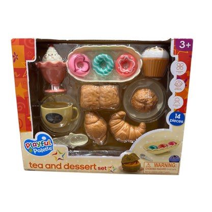 Playful Palette Tea And Dessert Toy Set 14-Piece Pretend Play Food Set For Kids Ages 3+