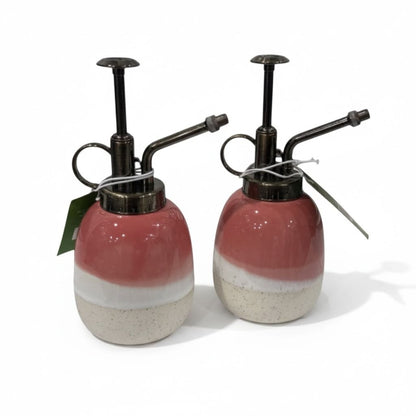 Ceramic & Metal Plant Mister Set Of 2 With Gradient Pink White, Beige Design