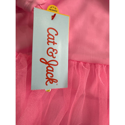 Cat & Jack Girls Pink Tulle One Piece Swimsuit With Glitter Hearts Design Size 5T