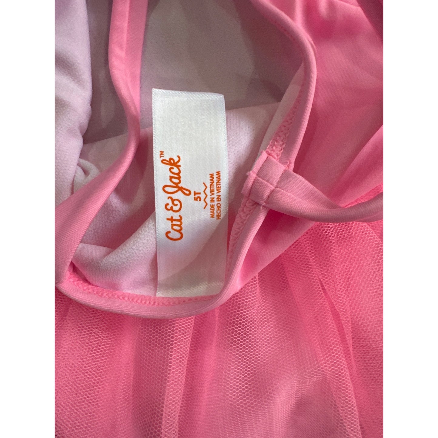 Cat & Jack Girls Pink Tulle One Piece Swimsuit With Glitter Hearts Design Size 5T