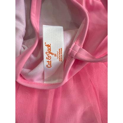 Cat & Jack Girls Pink Tulle One Piece Swimsuit With Glitter Hearts Design Size 5T