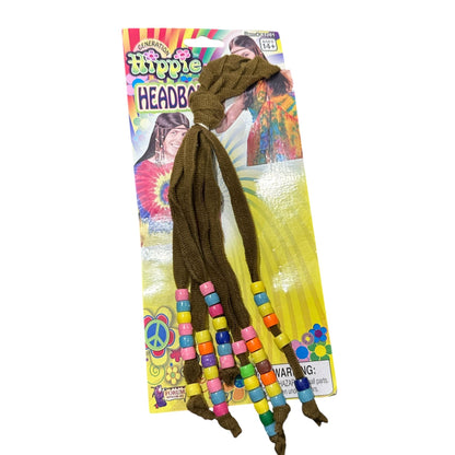 Hippie Necklace & Earring Set And Beaded Headband Costume Accessories
