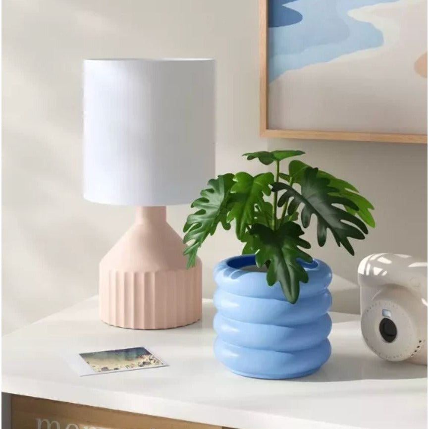 Modern Ceramic Planters Set Of 2 Blue & Orange Indoor/Outdoor Pots With Drainage Holes