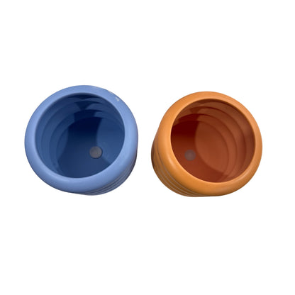 Modern Ceramic Planters Set Of 2 Blue & Orange Indoor/Outdoor Pots With Drainage Holes