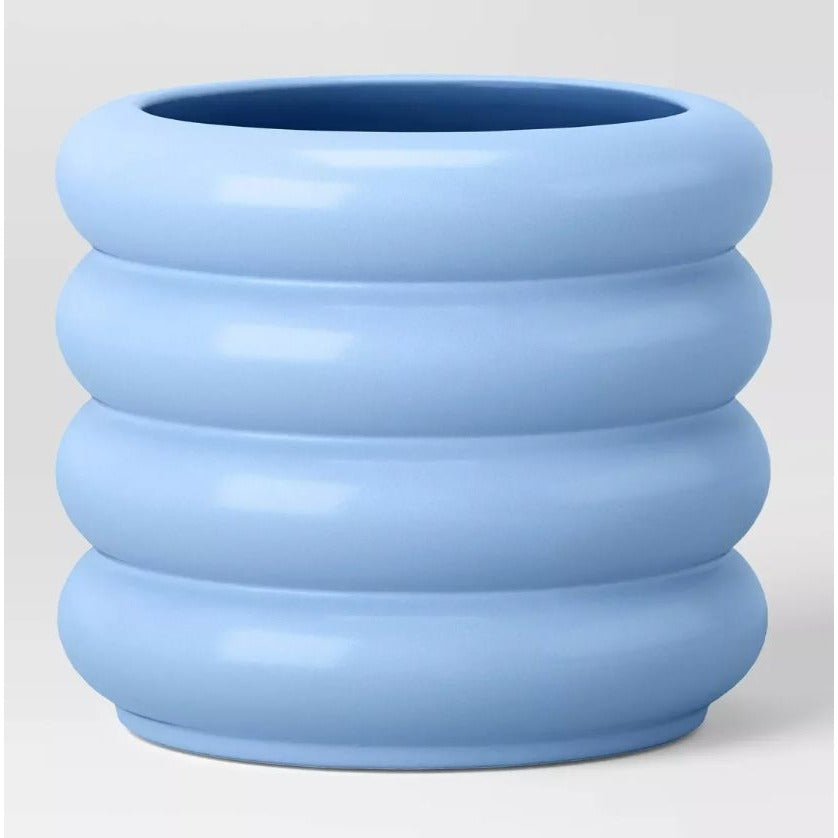 Modern Ceramic Planters Set Of 2 Blue & Orange Indoor/Outdoor Pots With Drainage Holes