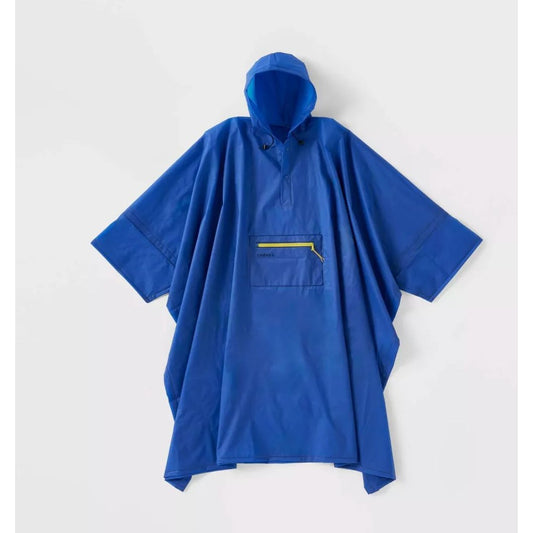 Reusable Blue Hooded Rain Poncho With Front Pocket By Embark One Size Fits Most Lightweight & Packable Design