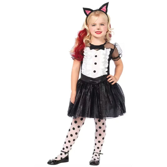 Enchanted Costumes Tuxedo Kitty Girls Costume Set With Dress Tutu & Headband Size 4-6 Black & White