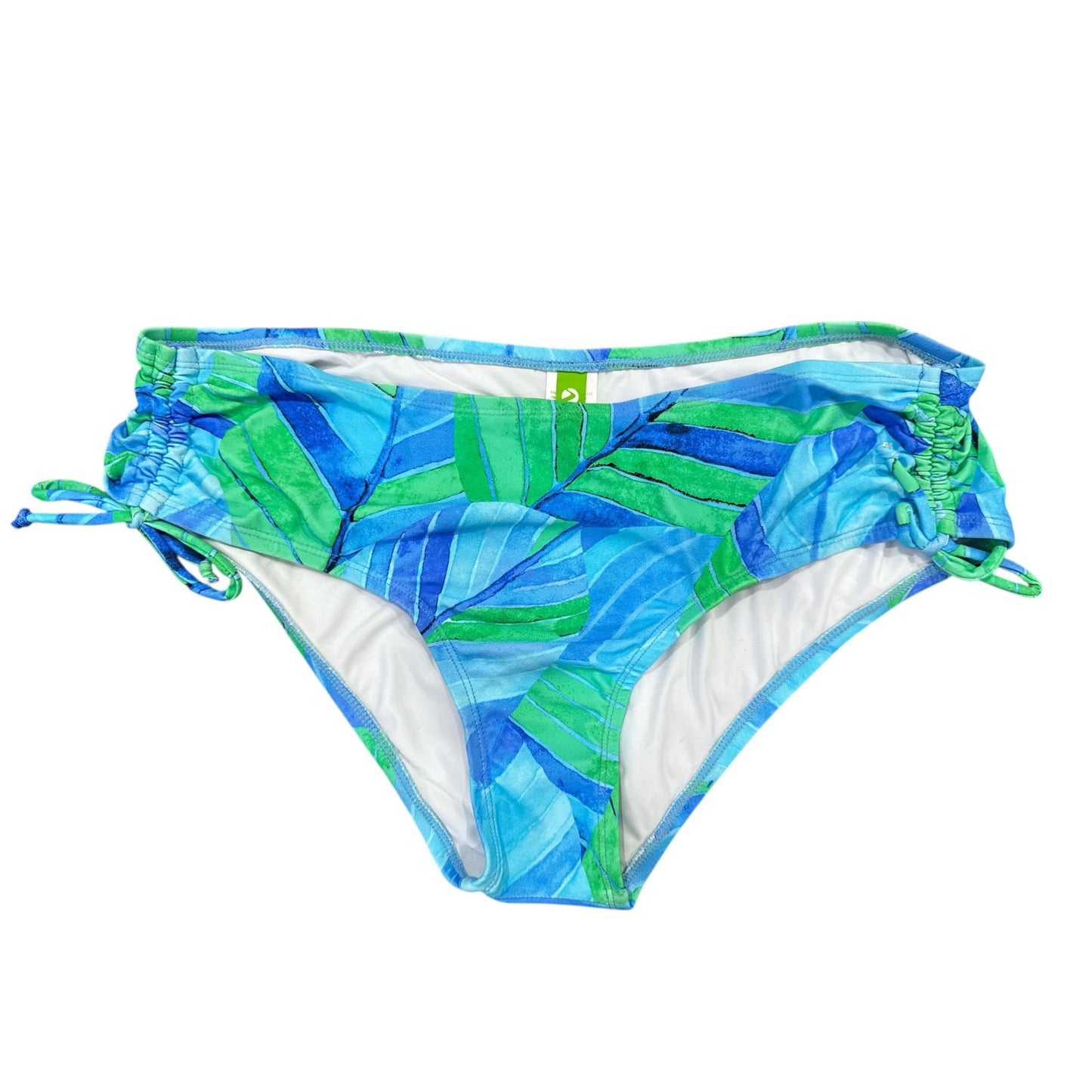 Next Women's Shoreside Breeze Midrise Bikini Bottoms - Size L - Blue & Green Leaf Print