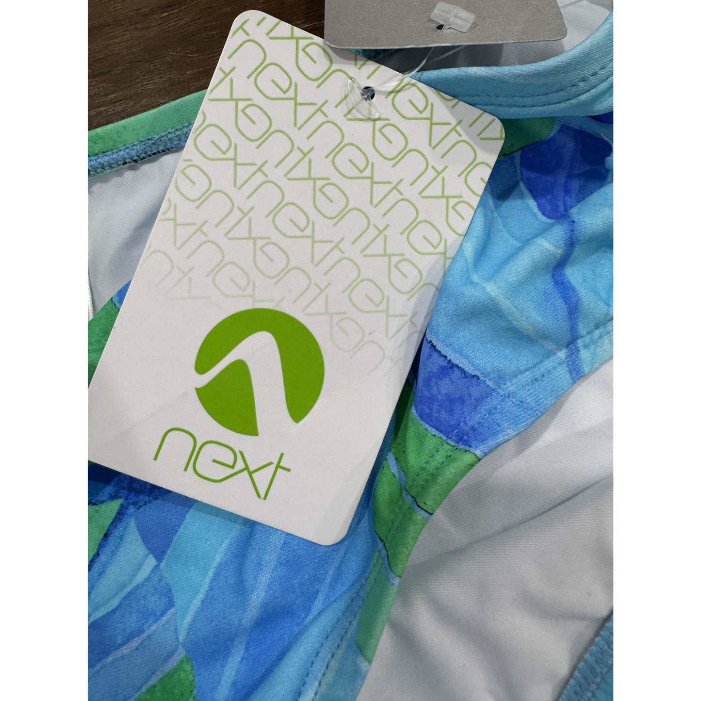Next Women's Shoreside Breeze Midrise Bikini Bottoms - Size L - Blue & Green Leaf Print
